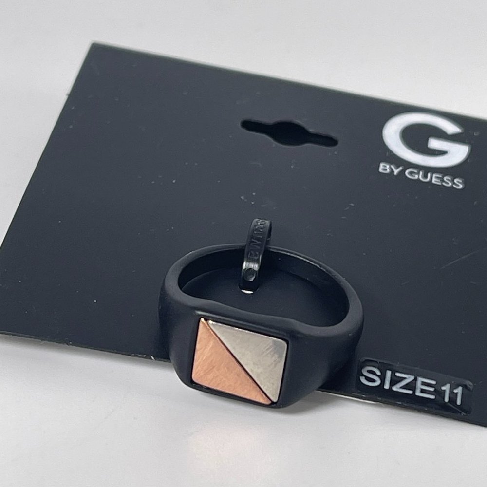 Size 11 Men's Matte Black Ring with Silver and Copper Accents G by Guess